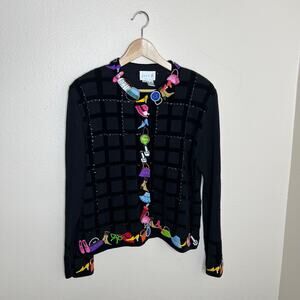 Just B Black Velour Decorative Sweater Cardigan XL